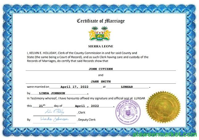 Sierra Leone marriage certificate Word and PDF template